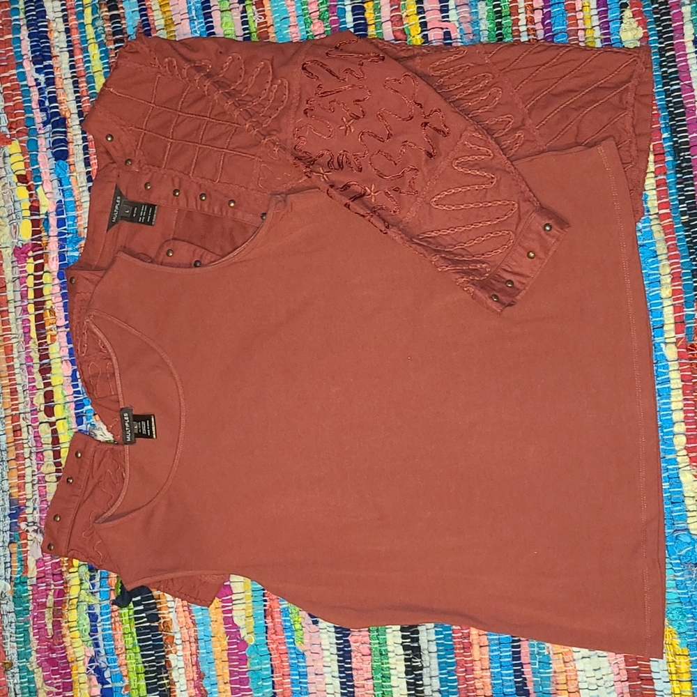 Burnt Orange Jacket and Sleeveless Shirt Set by Multiples